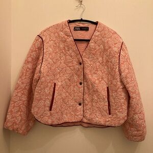 Zara Women's Paisley Quilted Bomber Jacket, dusty pink, Women’s size M